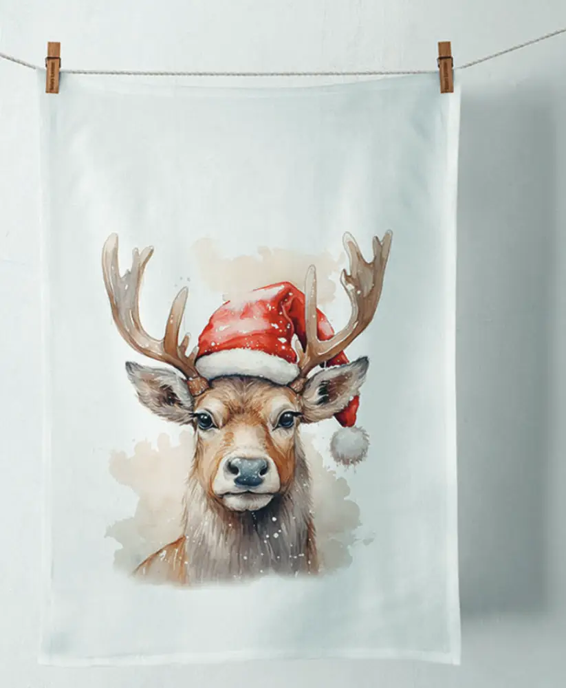Geschirrtuch Hirsch Weihnachtsmütze | Baumwolle |