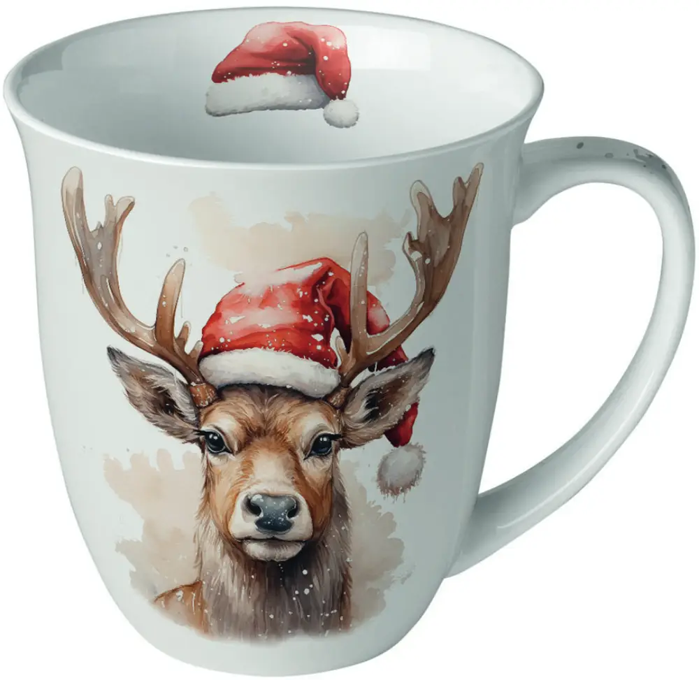 Tasse Hirsch mit Weihnachtsmütze | 400 ml |