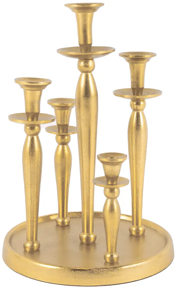 Tischkerzenleuchter rund 5er | Aluguss gold |