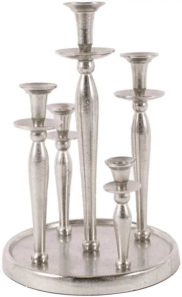 Tischkerzenleuchter rund 5er | Aluguss silber |