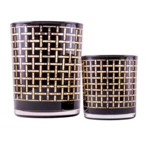 Windlicht 10 x 12,5 Karo | Glas schwarz/gold |