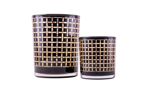 Windlicht 10 x 12,5 Karo | Glas schwarz/gold |