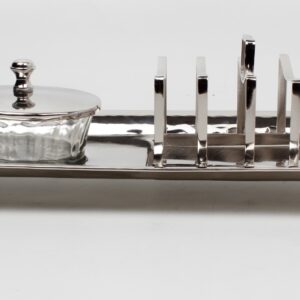 Tablett mit Toastständer und Schale mit Deckel | Edelstahl vernickelt, Glas |