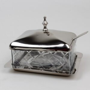 Butterdose | Messing vernickelt, Glas |