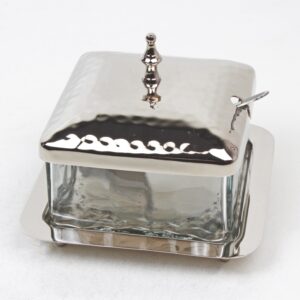 Butterdose | Messing vernickelt, Glas |