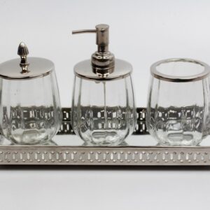 Badset auf Tablett | Messing vernickelt, Glas |