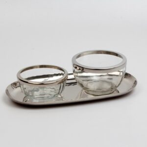 Schalenset für Nüsse | Edelstahl vernickelt, Glas |