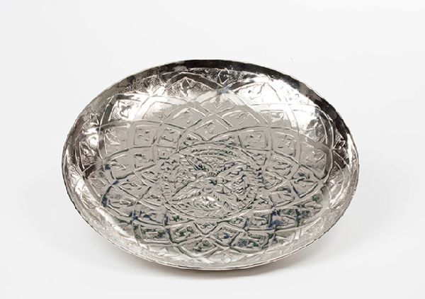 Tablett Oriental rund 35 cm | Aluminium vernickelt |