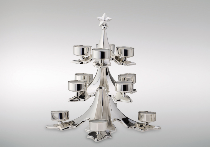 Tannenbaum 3-Stöckig | 12 Teelichter, versilbert |