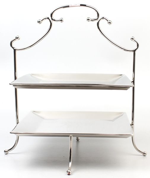 Tellerständer 2er | Edelstahl vernickelt, Teller Aluminum vervickelt |