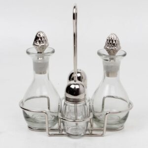 Menage Set, Essig, Öl, Salz & Pfeffer | Edelstahl vernickelt , Glas |