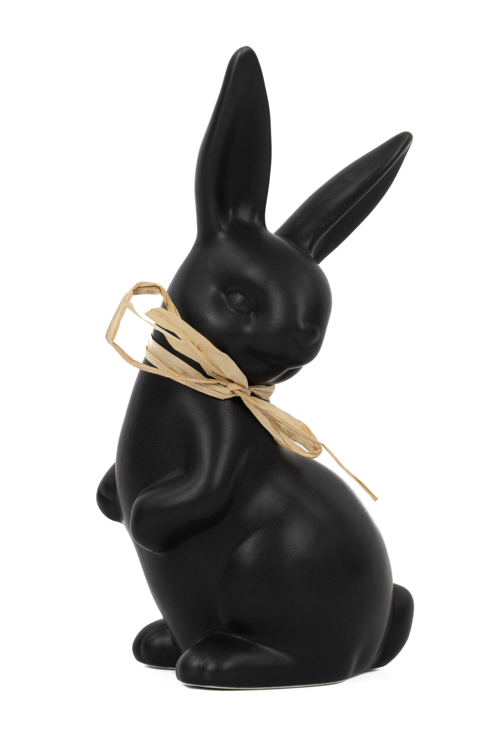 Hase stehend schwarz matt | Porzellan mit Schleife M |