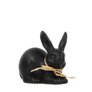 Hase schwarz matt | Porzellan mit Schleife S |