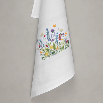 Geschirrtuch Blumenwiese weiß 100% Baumwolle